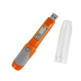 Datalogger USB de temperatura e humidade RC-51H de cores laranja e branco e com tampa transparente
