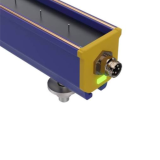 Barras antiestática 24V para neutralização de estática. A carcaça é maioritariamente azul, o material em ambas a extremidades é amarelo e a zona dos bicos de ionização é cinzenta.